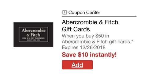 $10 off Abercrombie gift cards purchase of $50+ : r/frugalmalefashion