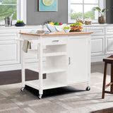 3.3ft Long White Natural Wood Trolley Sideboard Cabinet Kitchen Island – Living and Home
