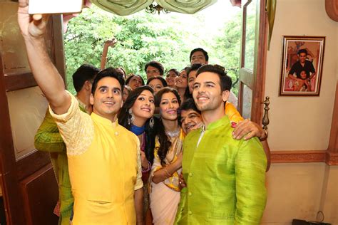 The cast of Ek Rishta Saajhedari Ka takes a selfie at the launh event in Mumbai / Television ...