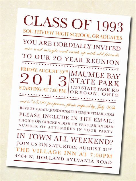 High School Reunion Invitation Wording – Latter Example Template