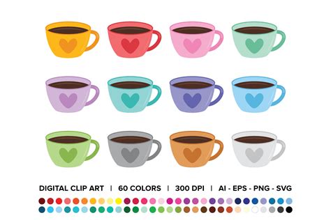 Valentine Coffee Heart Mug Clip Art Set Graphic by Running With Foxes · Creative Fabrica