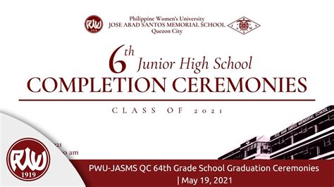 PWU-JASMS QC 6th Junior High School Completion Ceremonies - YouTube