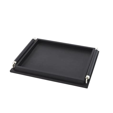 Wrapped Handle Tray-Black Leather