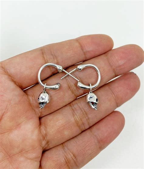 Dangle Skull Charm Bone Hoop Earrings, Silver Halloween Gifts | Sup Silver – Sup Silver