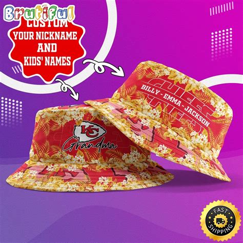 Customized NFL Kansas City Chiefs Bucket Hat Floral Pattern Hat For Football Fans