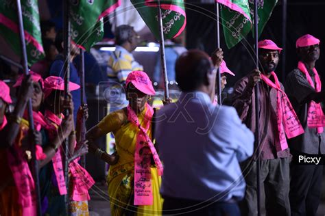 Image of Supporters of TRS at Election Campaign for Telangana Assembly ...