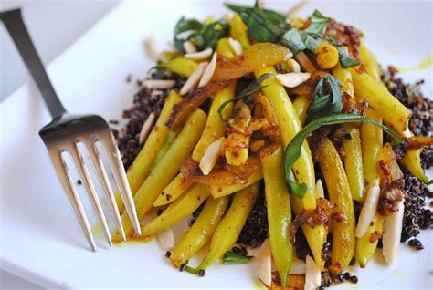 Indian-Spiced Yellow Wax Beans with Black Quinoa - Bev Cooks