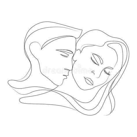 Abstract Man and Woman in Love,continuous Line Drawing Vector Illustration.Man Kissing a Woman ...