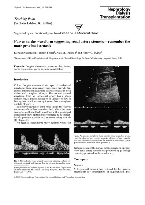 (PDF) Parvus tardus waveform suggesting renal artery stenosis - Remember the more proximal stenosis