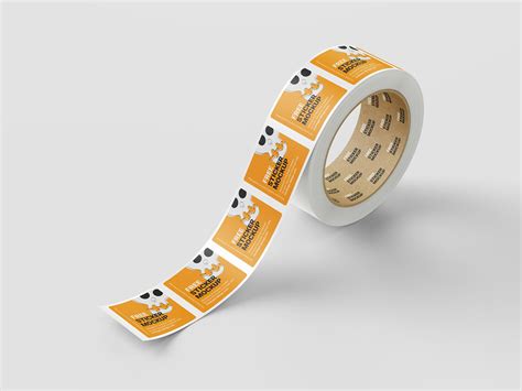 Free Square Label Sticker Roll Mockup | Mockuptree