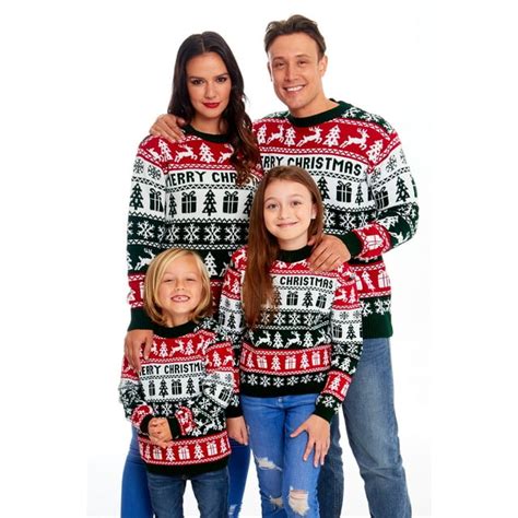 Family Matching Christmas Ugly Sweaters Long Sleeve Reindeer Snowflakes ...