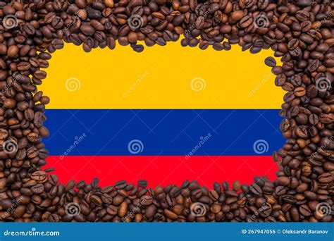 Rectangular Frame of Roasted Coffee Beans on the Background of the Flag of Colombia Stock Photo ...