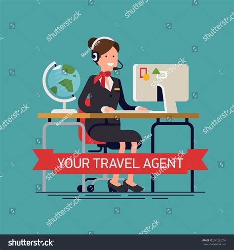 Your Travel Agent Vector Concept Background In Flat Design. Travel Agency Office Worker Friendly ...