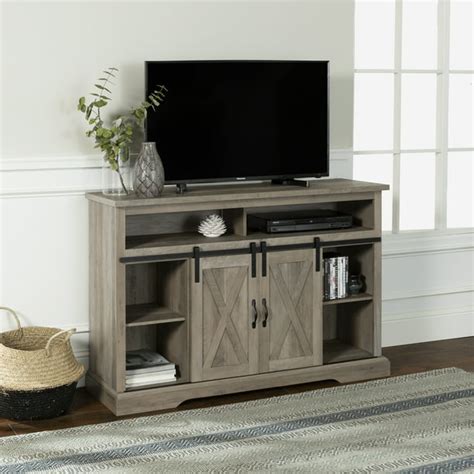 Rustic Farmhouse 70 Gray Wash Wood Tv Stand With Glass Doors - Glass ...