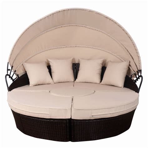 Round Outdoor Daybed With Canopy - Large Newport Outdoor Wicker Round Daybed With Canopy In ...