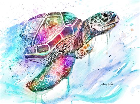 Sea Turtle Watercolor Digital Art for Download - Etsy