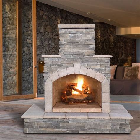 Cal Flame Stone Veneer Propane / Natural Gas Outdoor Fireplace in Brown ...