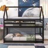 EDWINRAY Twin over Twin Low Height Solid Wooden Loft Bed with Safety ...