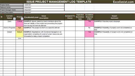 Issue Log Template Excel (Risk & Tracking)