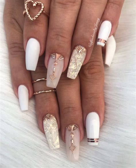 55 Elegant Foil Nail Art Designs for Spring | White acrylic nails, Foil nail art, Nails