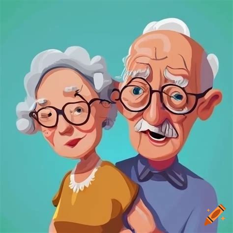 Colorful cartoon-style illustration of grandma and grandpa on Craiyon