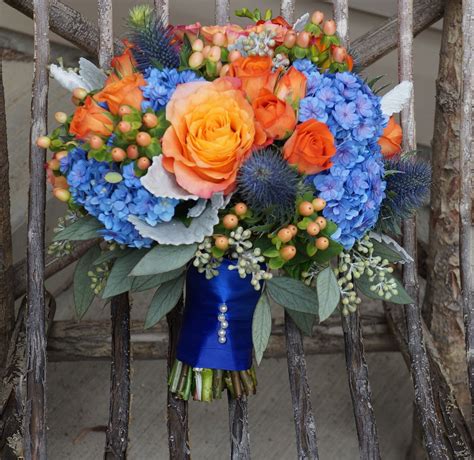 I had so much fun designing this blue, orange and peach bouquet! Flowers are hydrangeas, Free ...
