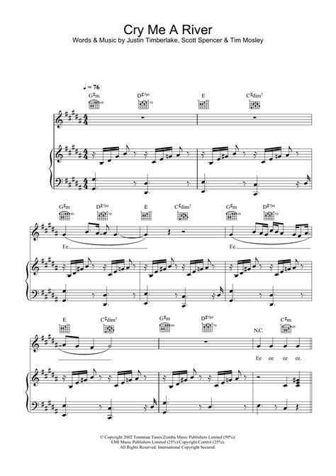 Justin Timberlake - Cry Me A River at Stanton's Sheet Music