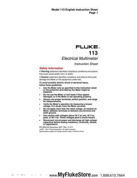 FLUKE 113 MULTIMETER INSTRUCTION SHEET | ManualsLib