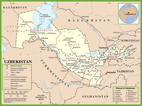 Uzbekistan political map - Map of Uzbekistan political (Central Asia - Asia)