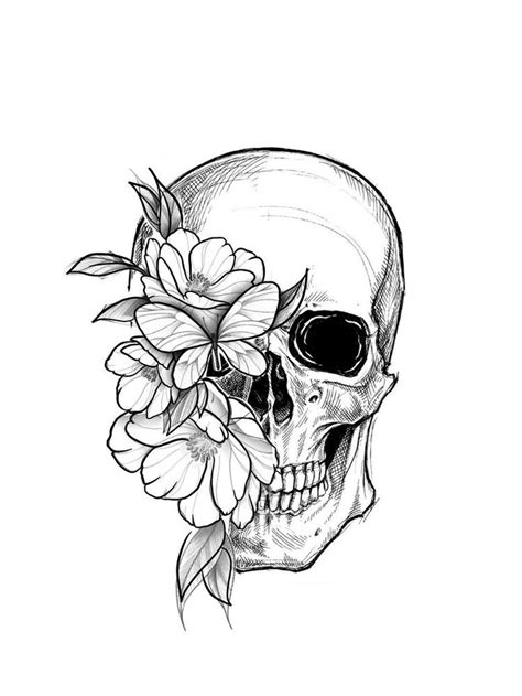 Feminine Skull Tattoo with Floral Design