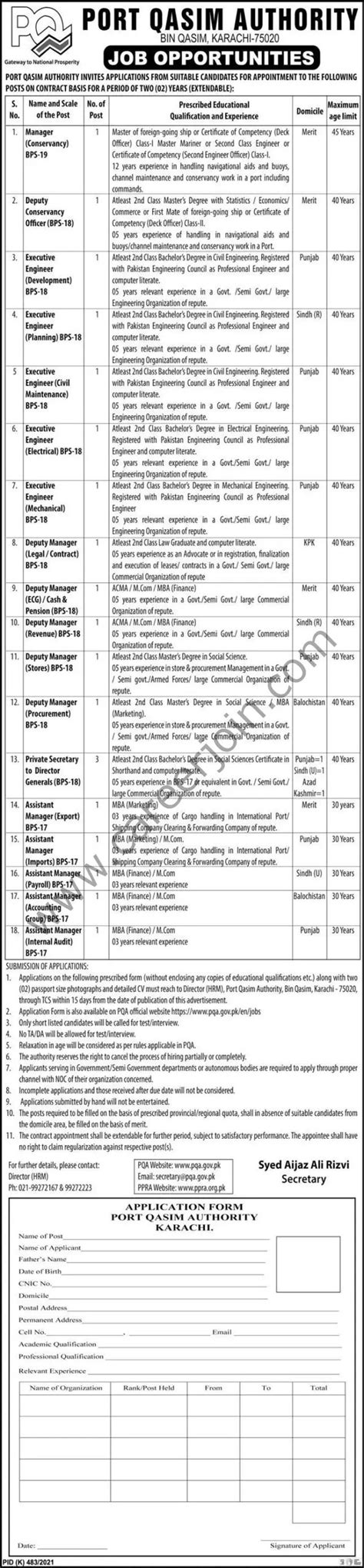 Port Qasim Authority PQA Jobs August 2021