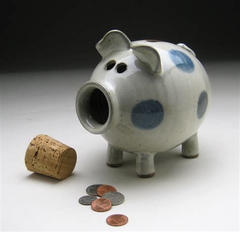 Ceramic Piggy Bank White With Blue Polka Dots Made to - Etsy