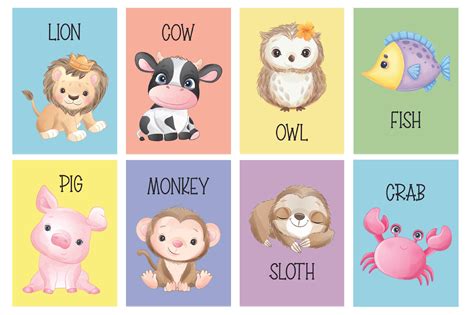 Cute Animals Flashcards for Preschoolers Graphic by Jooly Designs · Creative Fabrica