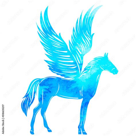 silhouette pegasus watercolor blue on white background isolated, vector ...