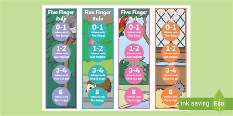 Five Finger Rule Reading Book Bookmarks (teacher made)