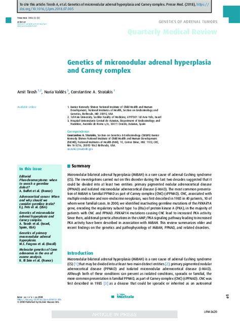 (PDF) Genetics of micronodular adrenal hyperplasia and Carney complex ...