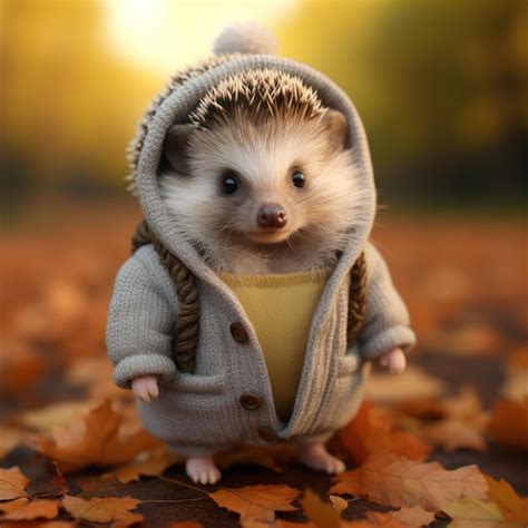 Premium AI Image | Cute furry animal wearing autumn fall clothes funny ...