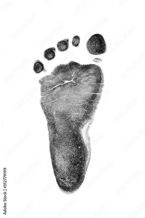 Baby footprints on transparent paper. Black footprint isolated on white ...