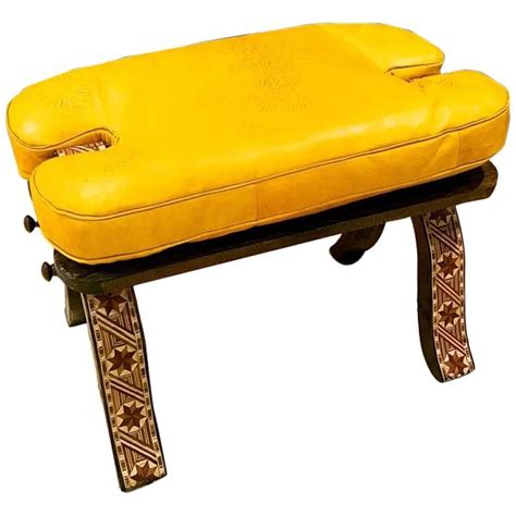 Handmade Moroccan Camel Saddle, All Mustard Leather Cushion at 1stDibs