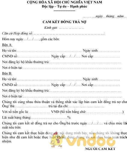 Mẫu cam kết đồng trả nợ