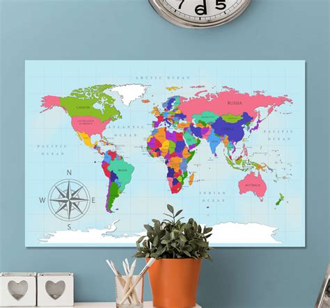 Blue world map art canvas - TenStickers