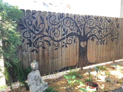 Tree of life painted fence. | Garden fence art, Garden mural, Fence art