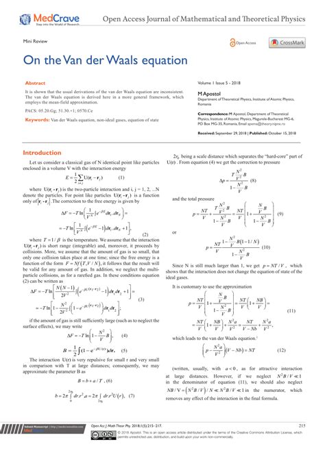 (PDF) On the Van der Waals equation