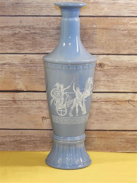 Vintage Baby Blue Milk Glass Collectible Decanter, Decorative Greek Horse Chariot and Rider ...