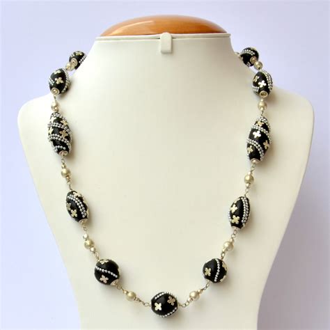 Handmade Black Necklace Studded with Metal Chain & Accessories | Maruti Beads