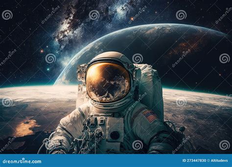 Astronaut, with View of the Earth and Stars in the Background, Creating ...