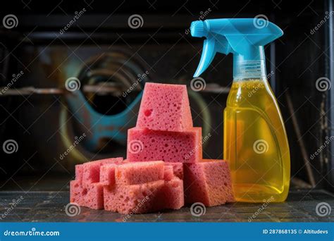 Close-up of Oven Cleaner Spray Bottle and Sponge Stock Illustration ...