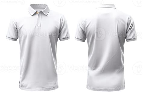 plain white polo t-shirt mockup design. front and back views. isolated on transparent background ...