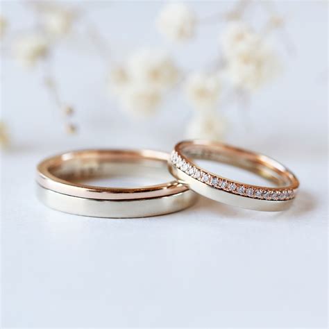 Two Tone Solid Gold Wedding Band His and Hers Engagement Matching Band Couple Ring Simple ...