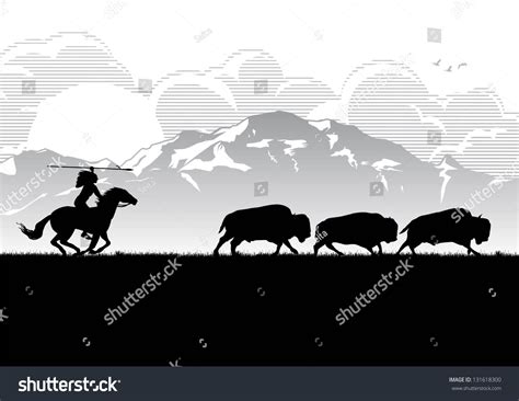 Illustration Of American Indian Hunting Bison, Vector - 131618300 : Shutterstock